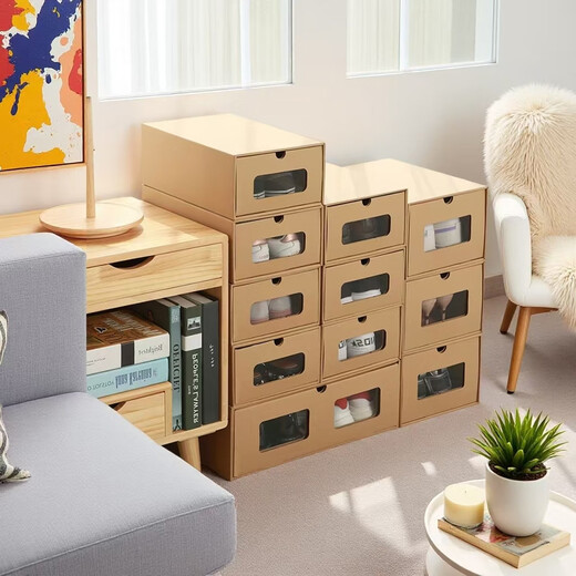 Sanqihu Shoe Box Storage Box Drawer-type Kraft Paper Box Carton Dust-proof Dormitory Thickened Transparent Empty Box Short Boots to Save Space Hardened Unisex 4 Pieces Best-Selling Within 46 Sizes