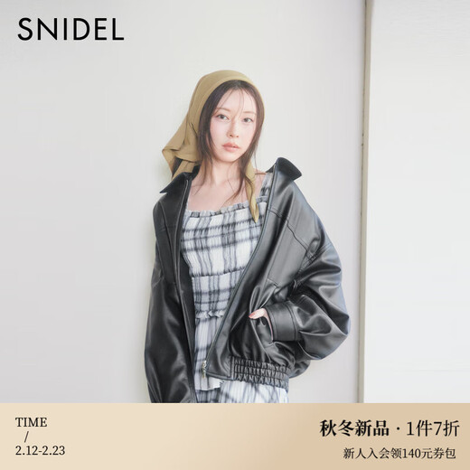 SNIDEL2025 autumn and winter new product versatile lapel retro loose imitation leather jacket SWFJ254153 black one size (F)