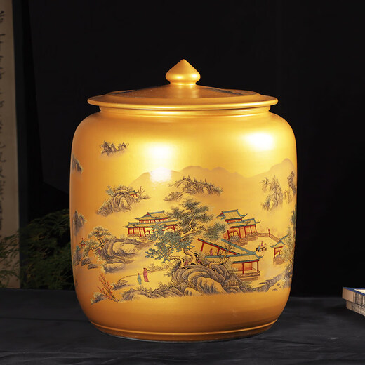 SMVP Jingdezhen ceramic rice storage tank sealed with lid moisture-proof and insect-proof with faucet household pumping tank rice storage tank Qiuyun Jingwan 20Jin Jin equals 0.5kg _free base