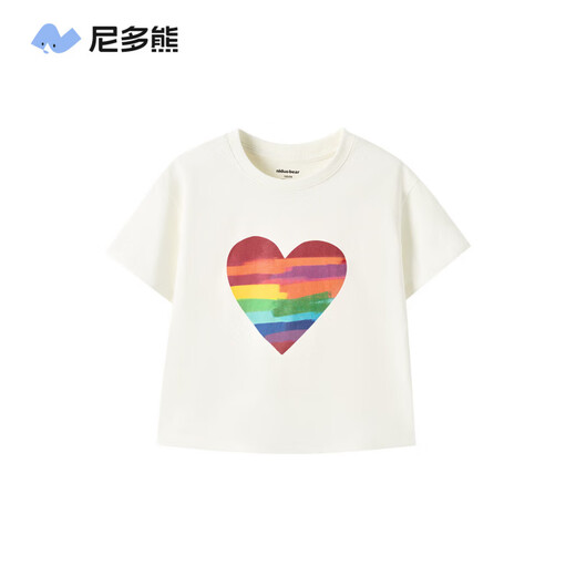 Niduoxiong new summer children's cotton printed T-shirt for boys and girls breathable short-sleeved baby soft tops Rainbow Love 80 cm