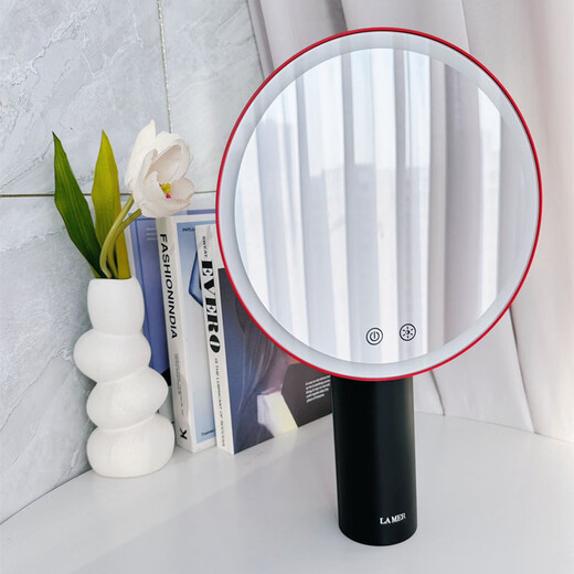 Gift makeup mirror, Internet celebrity desktop mirror, LED makeup mirror with light, smart mirror, souvenir birthday gift, outer box + red smart mirror + shopping bag + 5x mirror