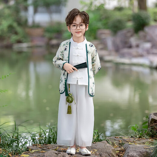 G.DUCKKIDS童装汉服男童秋季儿童汉服中大童春秋款长袖少爷服12岁男孩表演服 绿色9272款 180 cm建议6-9个月14-20斤cm