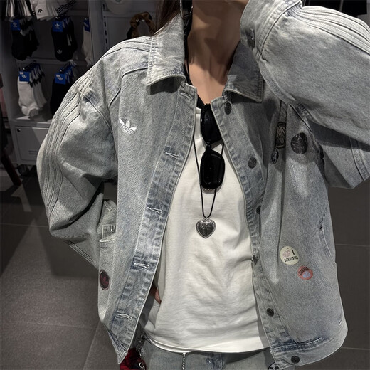 Adidas Men's 2026 Spring New Valentine's Day Cotton Denim Jacket Clover Retro Sports Leisure Jacket KT6363/Light Denim Blue L