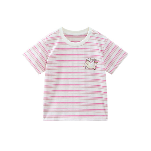 Piggy Banner (PEPCO) children's clothing 2026 new summer style small and medium-sized girls pink and white striped T-shirt combed cotton round neck short-sleeved sweater pink strips 110