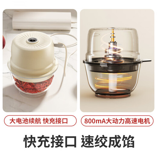 Shijanu electric garlic beater household mini fully automatic chili meat mincer artifact milk white 1 pack comes with 3 bowls