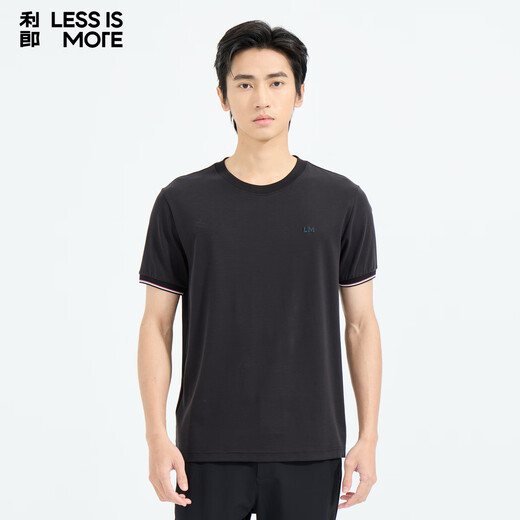Lilang Light Fashion Men's Clothing Cotton Moissanite T-shirt Men's Contrast Color Cuffs Lightweight Breathable Cool Stretch Short Sleeves Black (1Y) L (170)