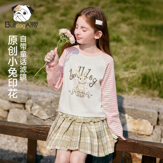 CHANZUIGOU children's clothing girls' gentle bunny print long-sleeved T-shirt 2026 spring new style round neck top for women