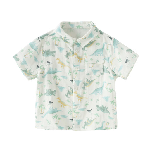 DAVE&BELLA boys' shirts 2026 summer new children's moisture-absorbent quick-drying shirts baby boys' short-sleeved tops children's bottoming shirts Dinosaur Forest ready stock 100 cm (recommended height 90-100cm)