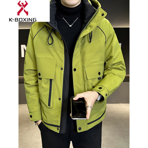 KBXNG Jinba Coldproof Down Jacket Men's Thickened Winter New Trendy American Workwear Light Jacket Jacket Mustard Green XL 150-165Jin Jin is equal to 0.5 kg