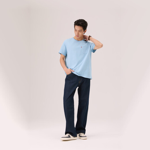 Levi's Levi's 26th Spring and Summer New Men's American Retro Casual Cotton Knitted Pocket Short-Sleeved T-shirt Light Blue M