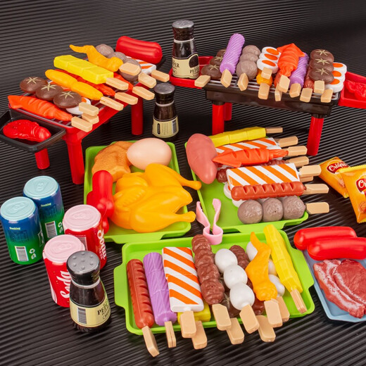 Benyan [27-piece set] Children's house play toys simulated barbecue BBQ toy hot pot grilled meat skewers set Barbecue skewers [27] set [with oven]