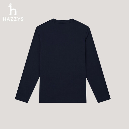 HAZZYS Men's 2026 Spring New Pullover Solid Color Men's Tops Round Neck Long Sleeve T-Shirt Men ABTZE0DAE06 Navy Blue NV M (170/92A 46)