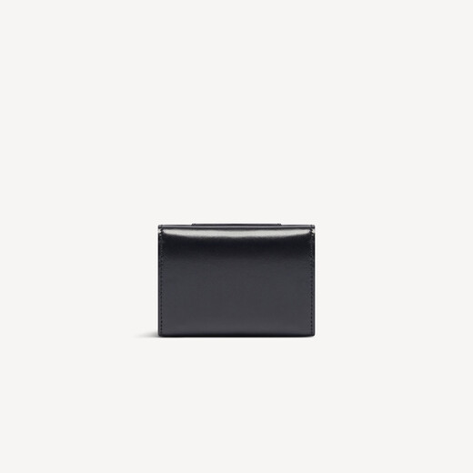 BALENCIAGA HOURGLASS Women's Black Smooth Calf Leather Flip Mini Wallet Black Mini