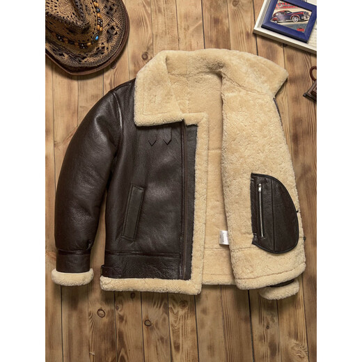 Xiaohongshu American retro original ecological sheep fur all-in-one B3 flight suit for men winter warm genuine leather brown L recommended 120Jin Jin equals about 0.5kg