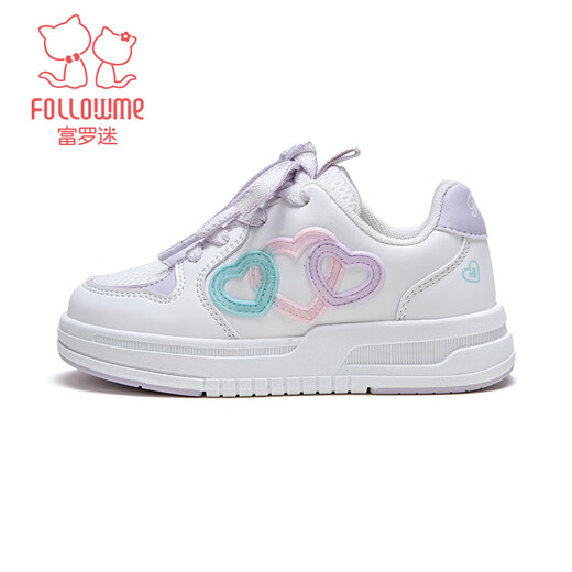 Fuluomi girls sneakers spring new sweet and stylish casual shoes for primary school students mesh breathable sneakers white/purple 29