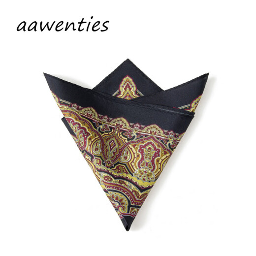 AAWENTIES Men's Pocket Square Retro Palace Style Pattern Black Gold Color Business Suit Matching Shows Gentleman's Taste Black_Huawen Rose Picture