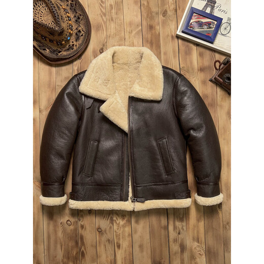Xiaohongshu American retro original ecological sheep fur all-in-one B3 flight suit for men winter warm genuine leather brown L recommended 120Jin Jin equals about 0.5kg