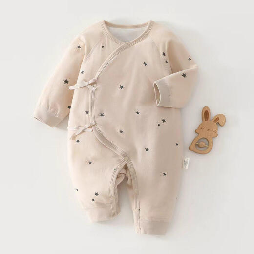 JOYNCLEON baby jumpsuit winter quilted warm robe newborn baby clothes winter infant pajamas romper milk tea powder star 52cm 0-1 month recommended weight 2-3.4kg