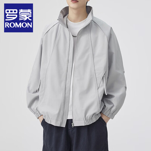 ROMON American stand-up collar deconstructed splicing jacket for men 2026 spring and autumn new trendy loose casual versatile cold-proof jacket Yunshuang White S 80-105Jin Jin equals 0.5 kg