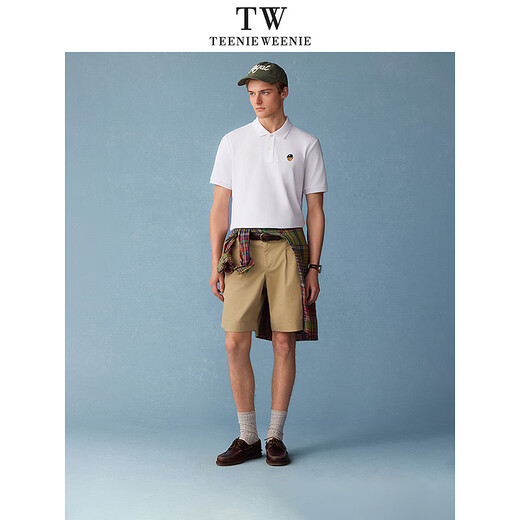 Teenie Weenie Bear Men's Wear Simple Solid Color Turn-Up Casual Straight Cut Shorts 2026 Summer Beige M