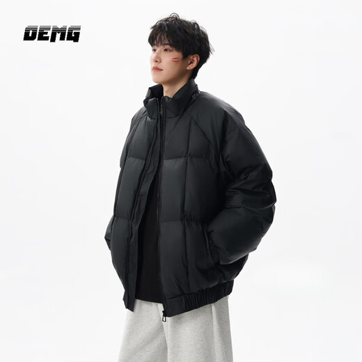 OEMG high-end black silhouette cotton jacket men's autumn and winter trendy leather jacket tops thickened warm jacket black XL recommended 110-130Jin Jin equals 0.5 kg