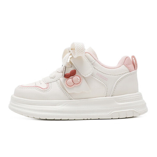 BOBDOG children's shoes, girls' sneakers, girls' 2026 spring new casual low-top campus white shoes, children's sports shoes, rice/fruit powder 30, suitable for feet length 17.6CM
