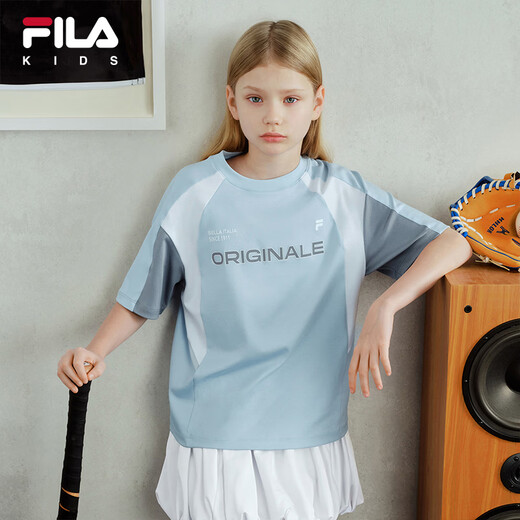 FILA Children's Clothing Short T-shirt 2026 Summer New Men's and Older Children's Short-Sleeved T-shirt Ice Peak Blue-BU 105