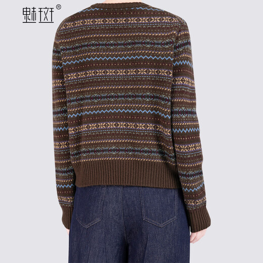 Charming 100% sheep wool loose retro knitted sweater for women 2025 winter V-neck pullover Fair Isle sweater, color L