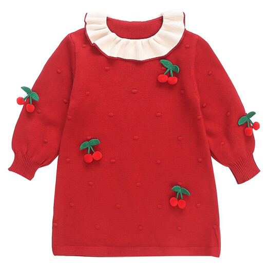 Girls dress, spring dress, children's dress, little girl baby's one-year-old dress, birthday party, spring and autumn A-line dress, red 90