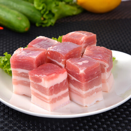 Jinluo pork skin-on pork belly cubes 2Jin Jin equals 0.5 kg Domestic frozen skin-on pork belly and fresh barbecue ingredients