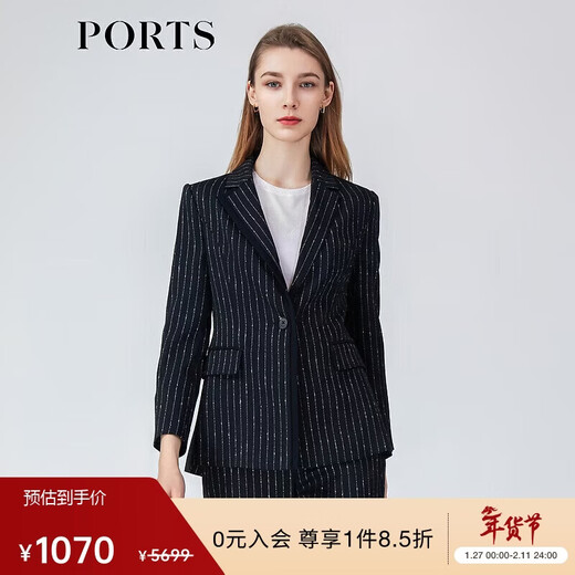 PORTS Women's Commuting Versatile Blazer LM8J025MFF064 Black Stripes 4