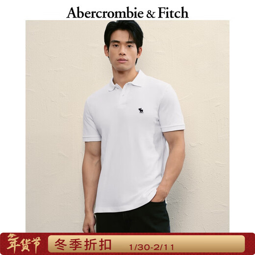 Abercrombie & Fitch Classic POLO Little Elk Pattern Men's 25 Summer American Commuting Short-Sleeved T-Shirt White L (180/108A)