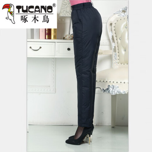 Woodpecker (TUCANO) middle-aged and elderly women's high-waisted down pants thickened and fattened duck down pants warm slim cotton pants slimming women's official flagship black cyan L recommended 102-120 Jin Jin equals 0.5 kg