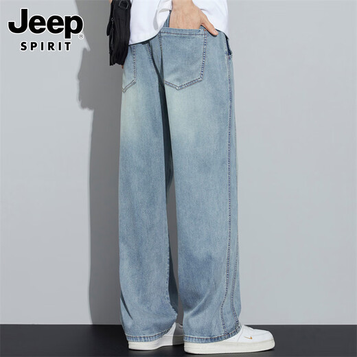 JEEP SPIRIT Jeep Jeans Men's Spring and Summer Loose Straight American Retro Fashion Casual Pants Deep Nostalgia XL