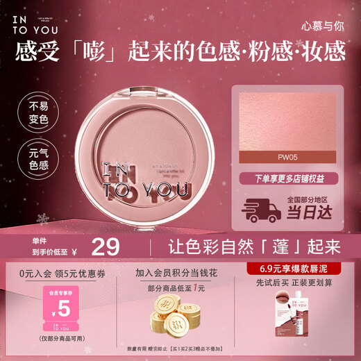 INTO YOU fluffy blush rouge single color contouring birthday gift for girls New Year gift PW05 fluffy blood pillow