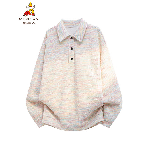 Scarecrow Colorful POLO Collar Sweatshirt Men's Autumn and Winter New Trendy Brand Couple Plus Velvet Inner Bottoming Top Colorful WY10189 M