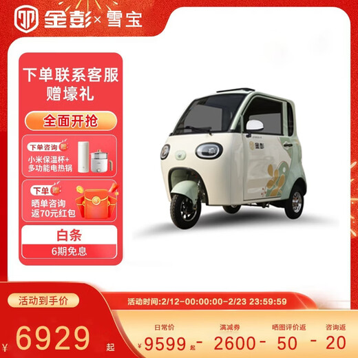 Jinpeng Xuebao high-end electric tricycle caravan for the elderly to transport adult women to pick up and drop off children electric battery car flagship version 1000W lead-acid battery 60V52A variable speed