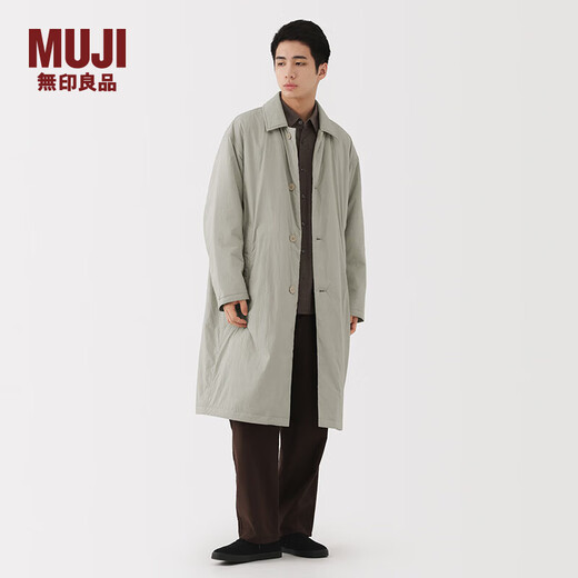 MUJI Men's Stand Collar Coat Windbreaker Jacket Long Sleeve Men's 25 Years Winter Cotton Clothes AD0XKA5A Light Silver Gray L (175/100A)