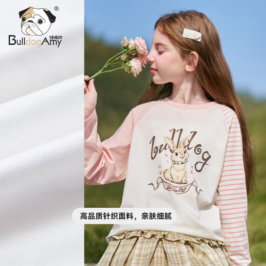 CHANZUIGOU children's clothing girls' gentle bunny print long-sleeved T-shirt 2026 spring new style round neck top for women