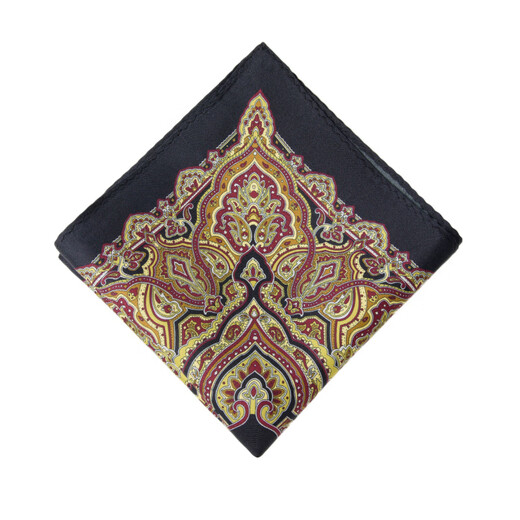 AAWENTIES Men's Pocket Square Retro Palace Style Pattern Black Gold Color Business Suit Matching Shows Gentleman's Taste Black_Huawen Rose Picture