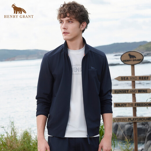 Henry Grant 2026 summer new men's stand collar jacket navy blue QEV251600U166 L 48