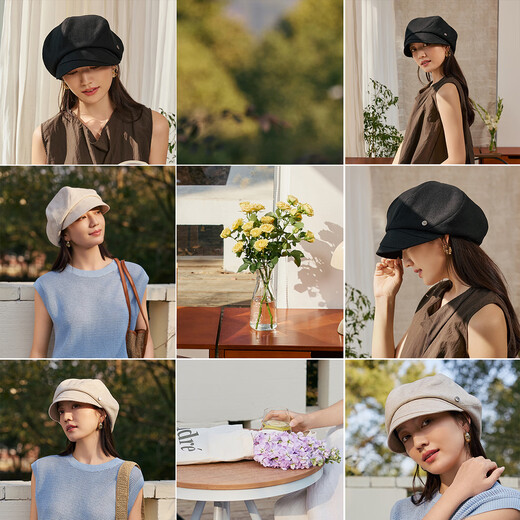 Siggi beret women's spring and summer anti-UV hat Japanese solid color face-showing little painter hat octagonal hat women's hat