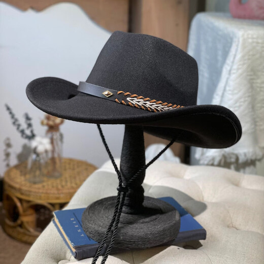 Shijanu black rivet wool jazz hat. Oak-shaped casual hat suitable for autumn and winter travel performances. Diamond rivet wool jazz hat black_JSM-052 One size fits all 55-58CM
