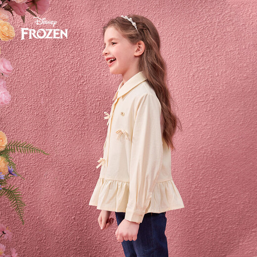 Disney children's clothing Elsa Princess girls long-sleeved shirt 2026 spring new style college style tops and jackets for middle-aged and older children beige 130 Recommended height 125-135cm, weight 50-60 Jin Jin equals 0.5 kg