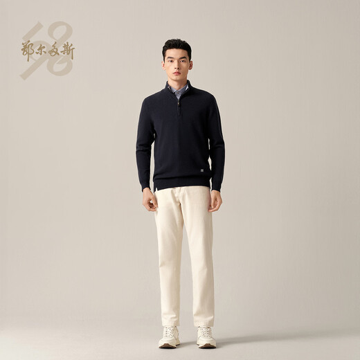 Ordos 1980 machine washable new wool cashmere half-zip men's commuter sweater 26 early spring dark blue L 175/96A