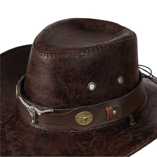 Cowboy hat cow head belt rivet jazz hat men and women spring, summer and autumn outdoor travel visor big brim Tibetan western camel M (56-58cm)