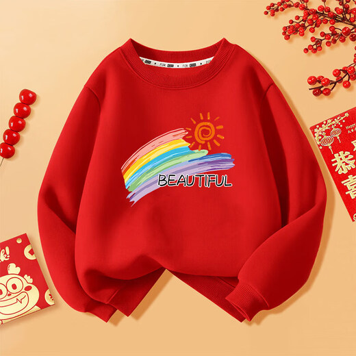 Balala Balabala 50% off 2026 new parent-child red sweatshirt autumn and winter plus velvet children's clothing tops kindergarten same style spring and autumn style - Hongqi China 165 S_ (weight 85-95Jin Jin equals 0.5 kg)