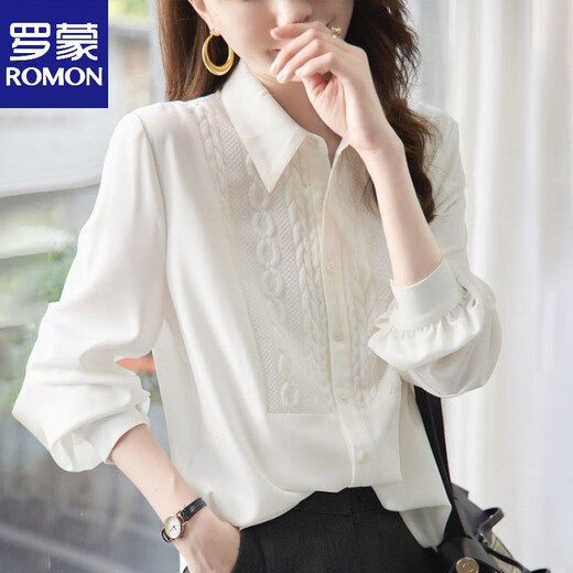 ROMON shirt women's long-sleeved 2026 new spring and autumn high-end white shirt design niche versatile bottoming shirt top white standard size available in stock S recommended 80-90 Jin Jin equals 0.5 kg to wear