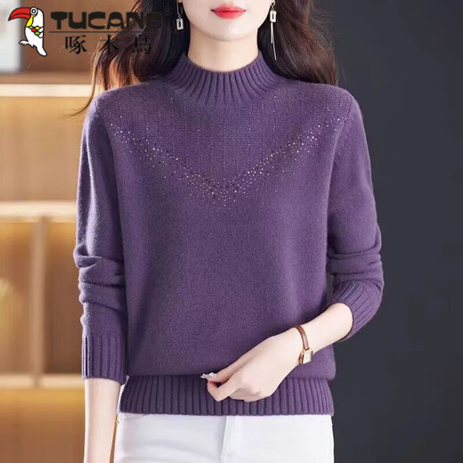 Woodpecker (TUCANO) Half Turtleneck Sweater Women's Thickened 2026 New Autumn and Winter Mom Middle-aged and Elderly Knitted Sweater Large | Size Small Purple S