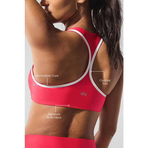 ALO YOGA women's bra push-up support black high-elastic fitness sports bra simple Candy Red/White one size | XXS